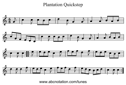 Plantation Quickstep - staff notation