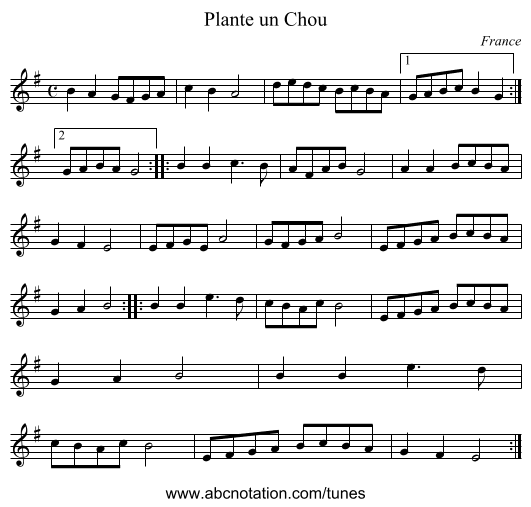 Plante un Chou - staff notation