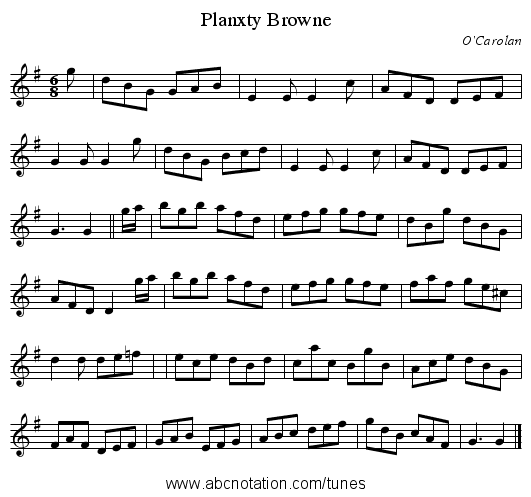Planxty Browne - staff notation
