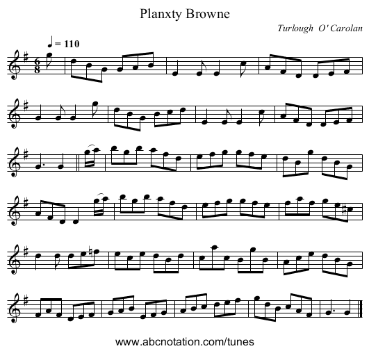 Planxty Browne - staff notation