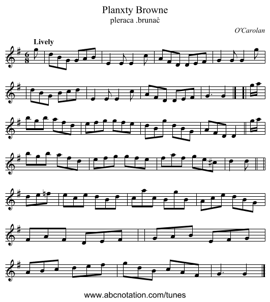 Planxty Browne - staff notation