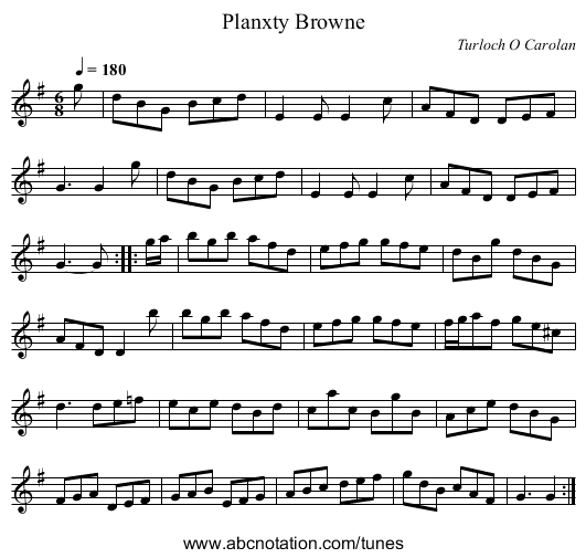 Planxty Browne - staff notation