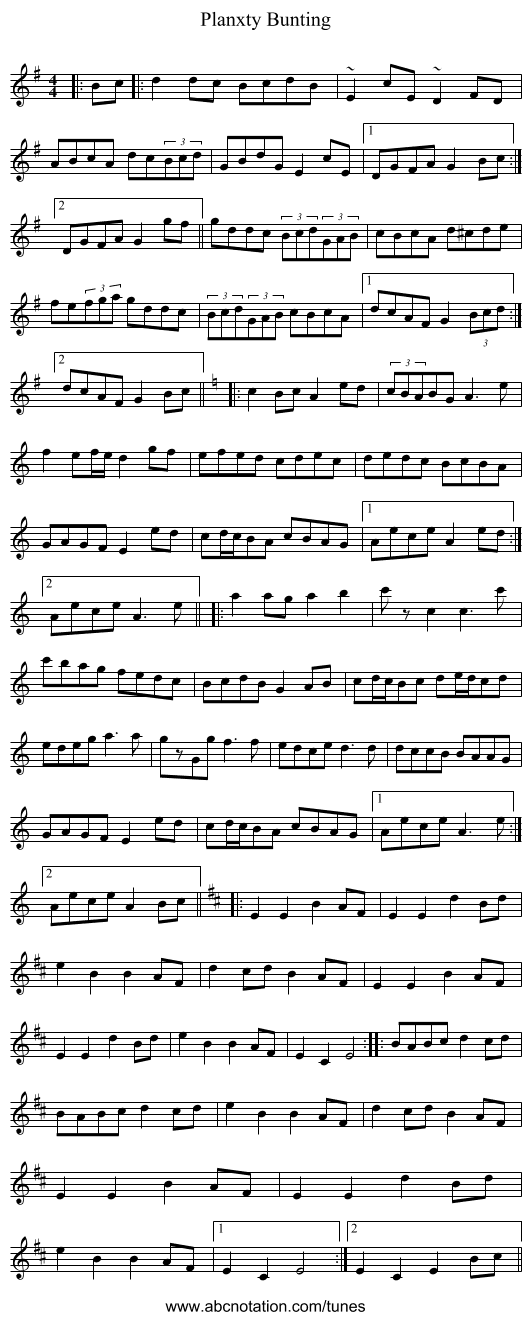 Planxty Bunting - staff notation