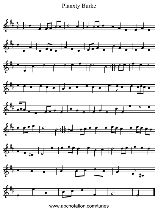 Planxty Burke - staff notation