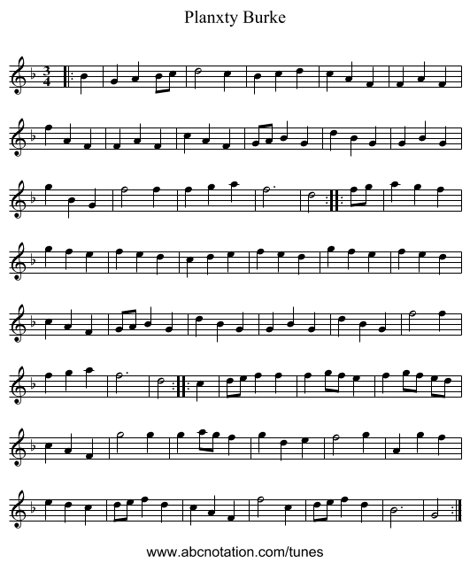 Planxty Burke - staff notation