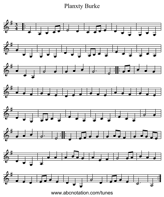 Planxty Burke - staff notation