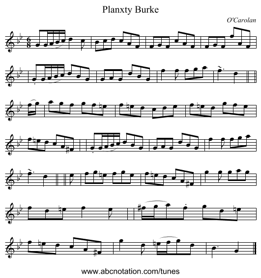 Planxty Burke - staff notation