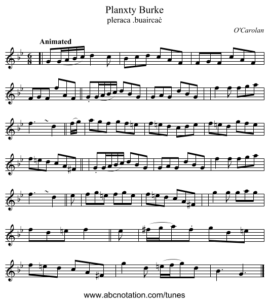 Planxty Burke - staff notation