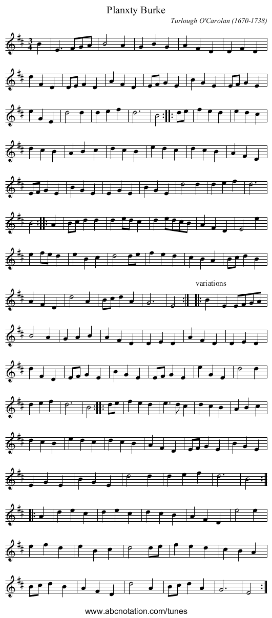 Planxty Burke - staff notation