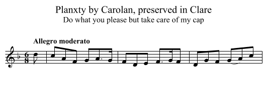 Planxty by Carolan, preserved in Clare - staff notation