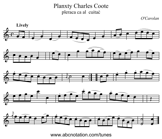 Planxty Charles Coote - staff notation