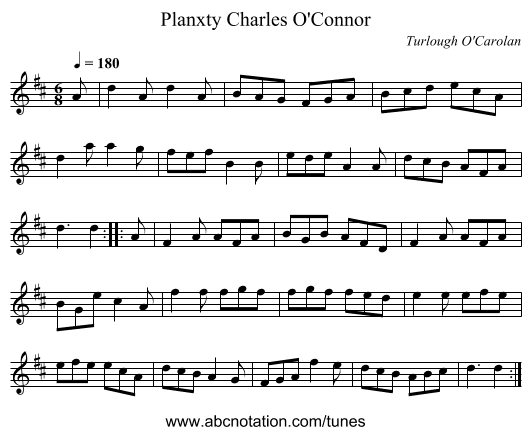 Planxty Charles O'Connor - staff notation