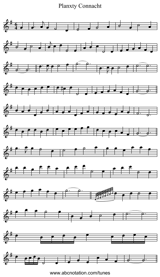 Planxty Connacht - staff notation