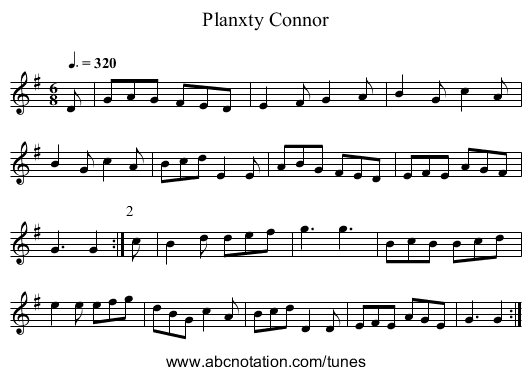 Planxty Connor - staff notation