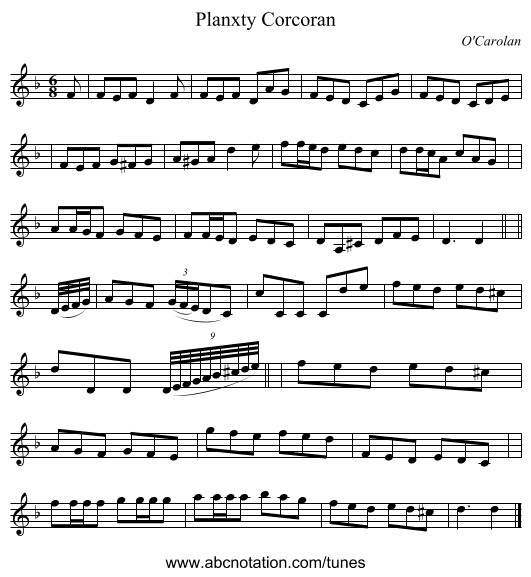 Planxty Corcoran - staff notation