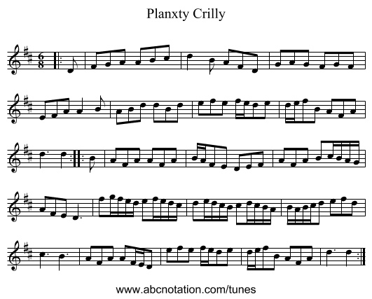 Planxty Crilly - staff notation
