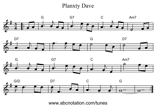 Planxty Dave - staff notation