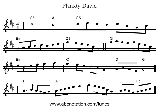 Planxty David - staff notation