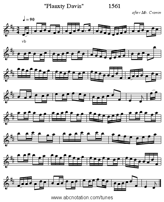 Planxty Davis                1561 - staff notation