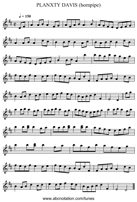 PLANXTY DAVIS (hornpipe) - staff notation