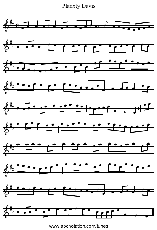 Planxty Davis - staff notation