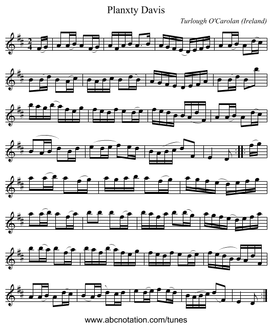 Planxty Davis - staff notation