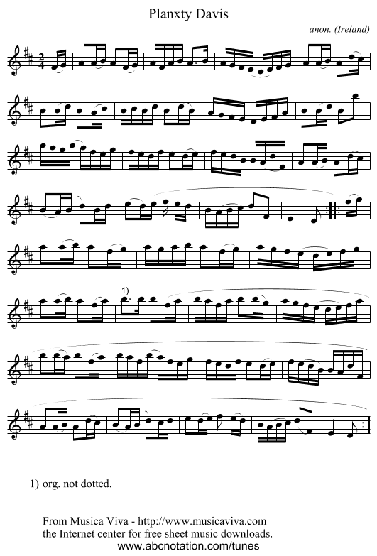 Planxty Davis - staff notation