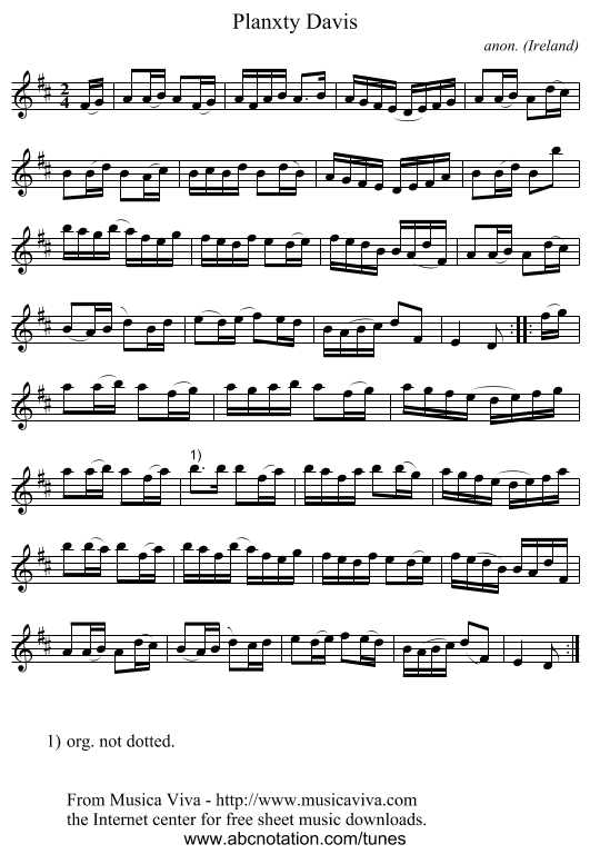 Planxty Davis - staff notation