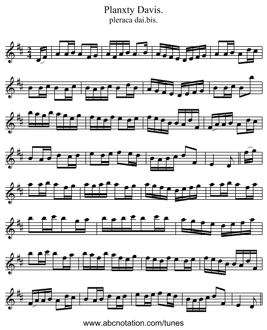 Planxty Davis. - staff notation