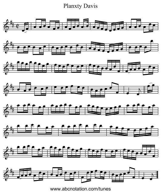 Planxty Davis - staff notation