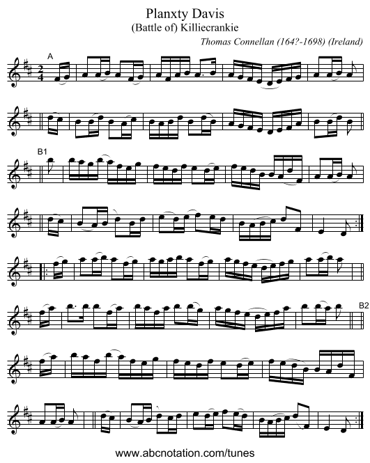 Planxty Davis - staff notation