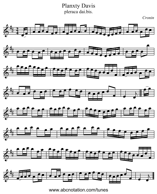 Planxty Davis - staff notation