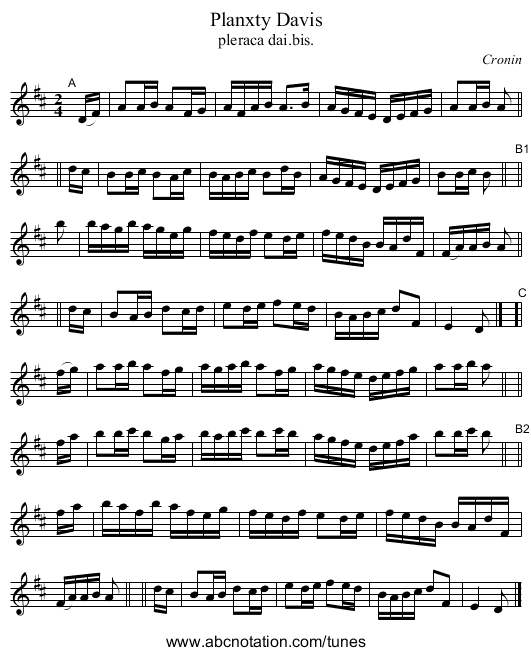 Planxty Davis - staff notation