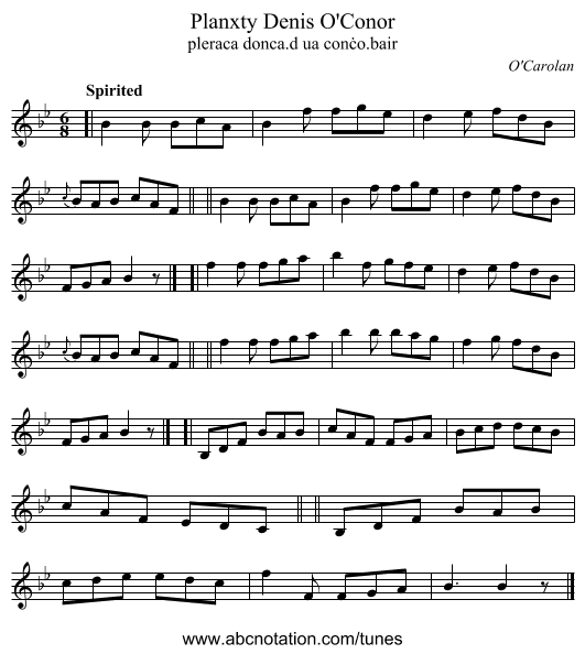 Planxty Denis O'Conor - staff notation