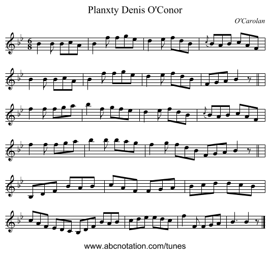Planxty Denis O'Conor - staff notation