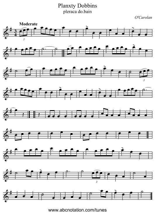Planxty Dobbins - staff notation