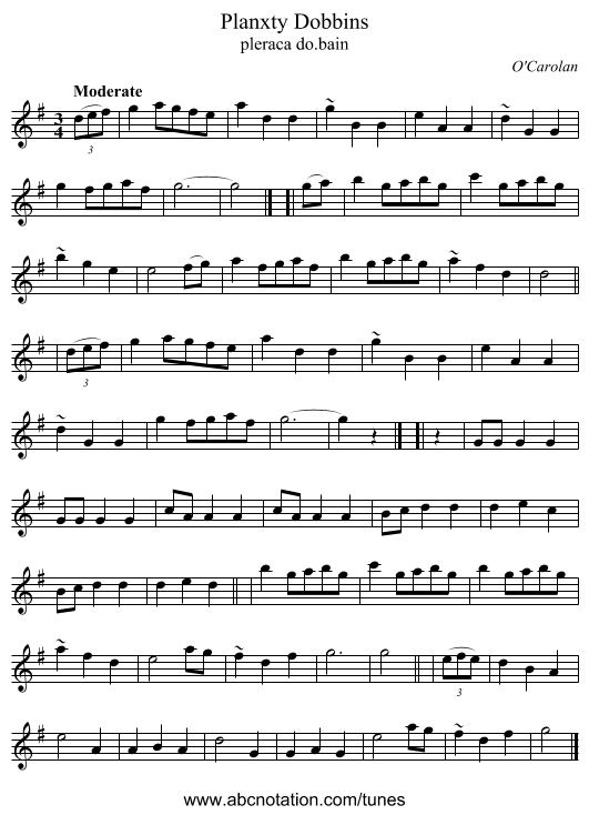 Planxty Dobbins - staff notation