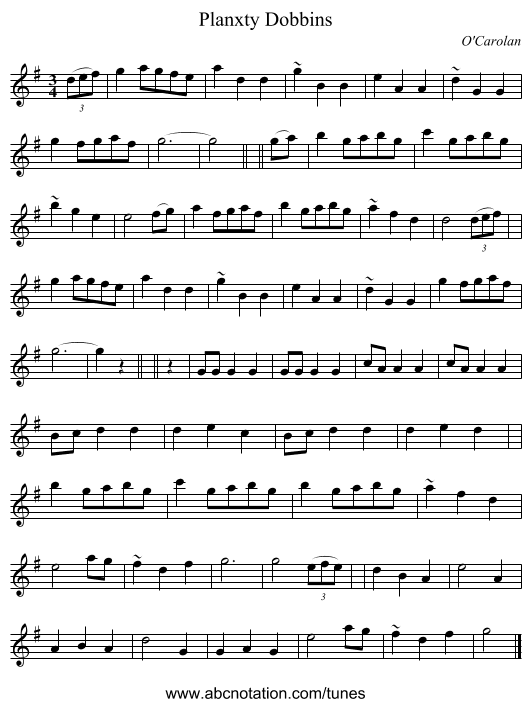 Planxty Dobbins - staff notation