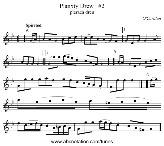 Planxty Drew   #2 - staff notation