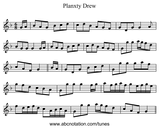 Planxty Drew - staff notation