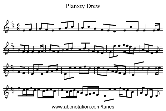 Planxty Drew - staff notation