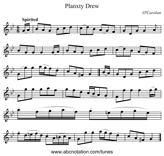 Planxty Drew - staff notation