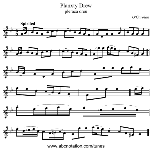 Planxty Drew - staff notation