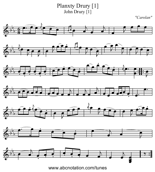 Planxty Drury [1] - staff notation