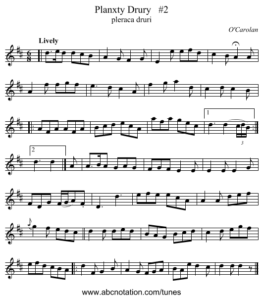 Planxty Drury #2 - staff notation