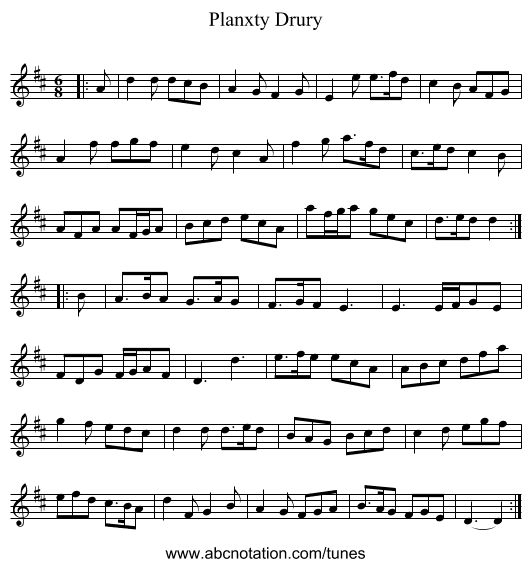 Planxty Drury - staff notation