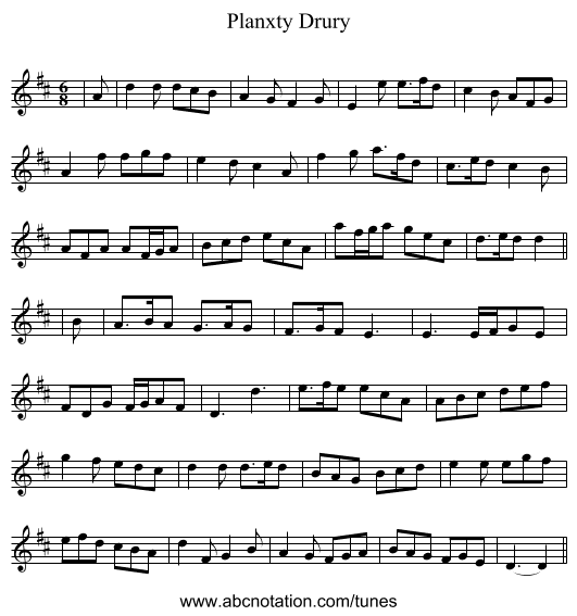 Planxty Drury - staff notation