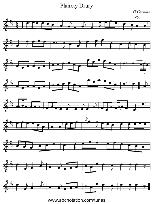 Planxty Drury - staff notation
