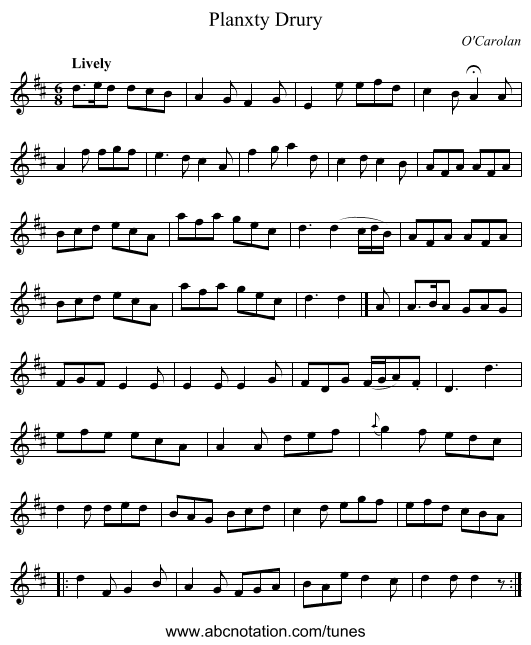 Planxty Drury - staff notation