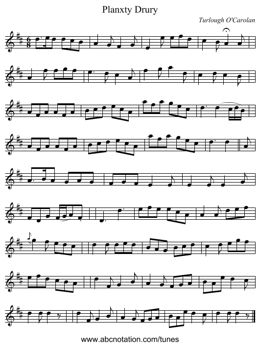 Planxty Drury - staff notation